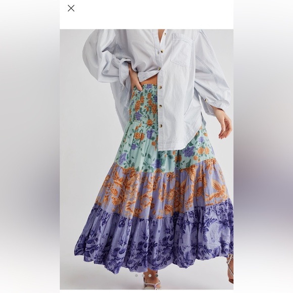 Free people bubble convertible maxi skirt size small color blues NWOT - Picture 4 of 6